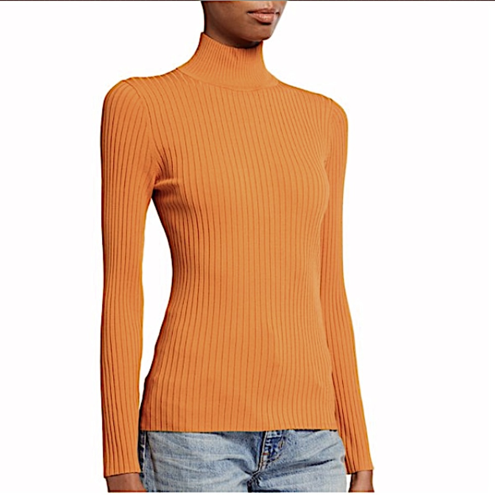TORY BURCH Ribbed Turtleneck - Light Orange Rust